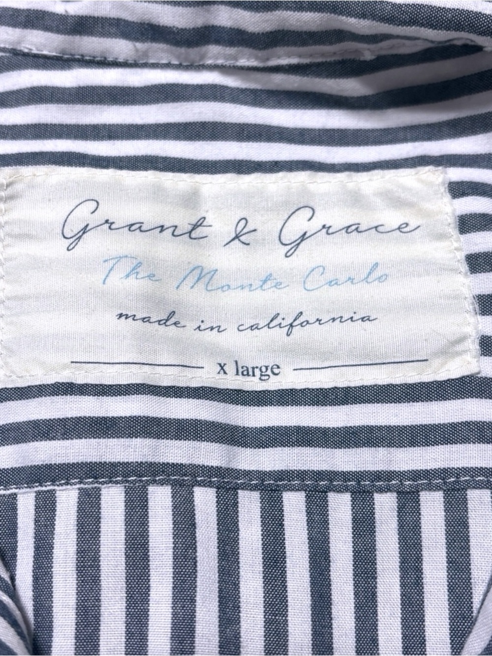 Grant & Grace The Monte Carlo Sun Washed Gray White Stripe Button Front Shirt XL - Picture 11 of 16